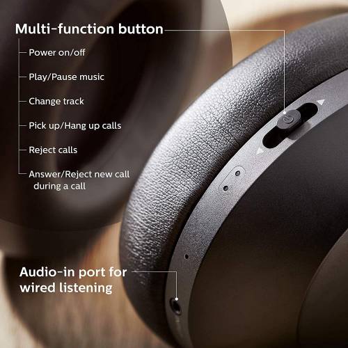 Philips Performance taph802bk Hi-res Audio Wireless Headphones Built-in Mic  With Echo Cancellation