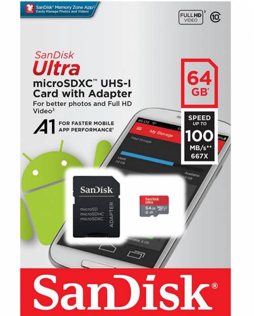 Buy Sandisk 64gb A1 Class 10 Microsdxc Memory Card With Adapter