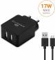 Amkette Powerpro Smart 2  Port Wall Charger Microusb Cable image 