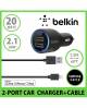 Belkin 2 Port usb Car Charger With Lightning to usb Cable image 