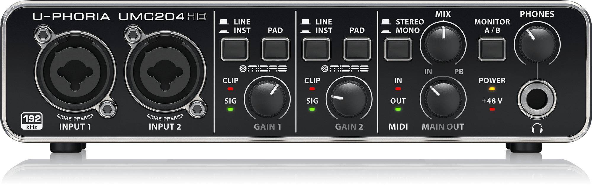 Behringer umc204hd Audiophile 2x4, 24-bit/192 Khz usb Audio/midi Interface With Midas Mic Preamplifiers zoom image