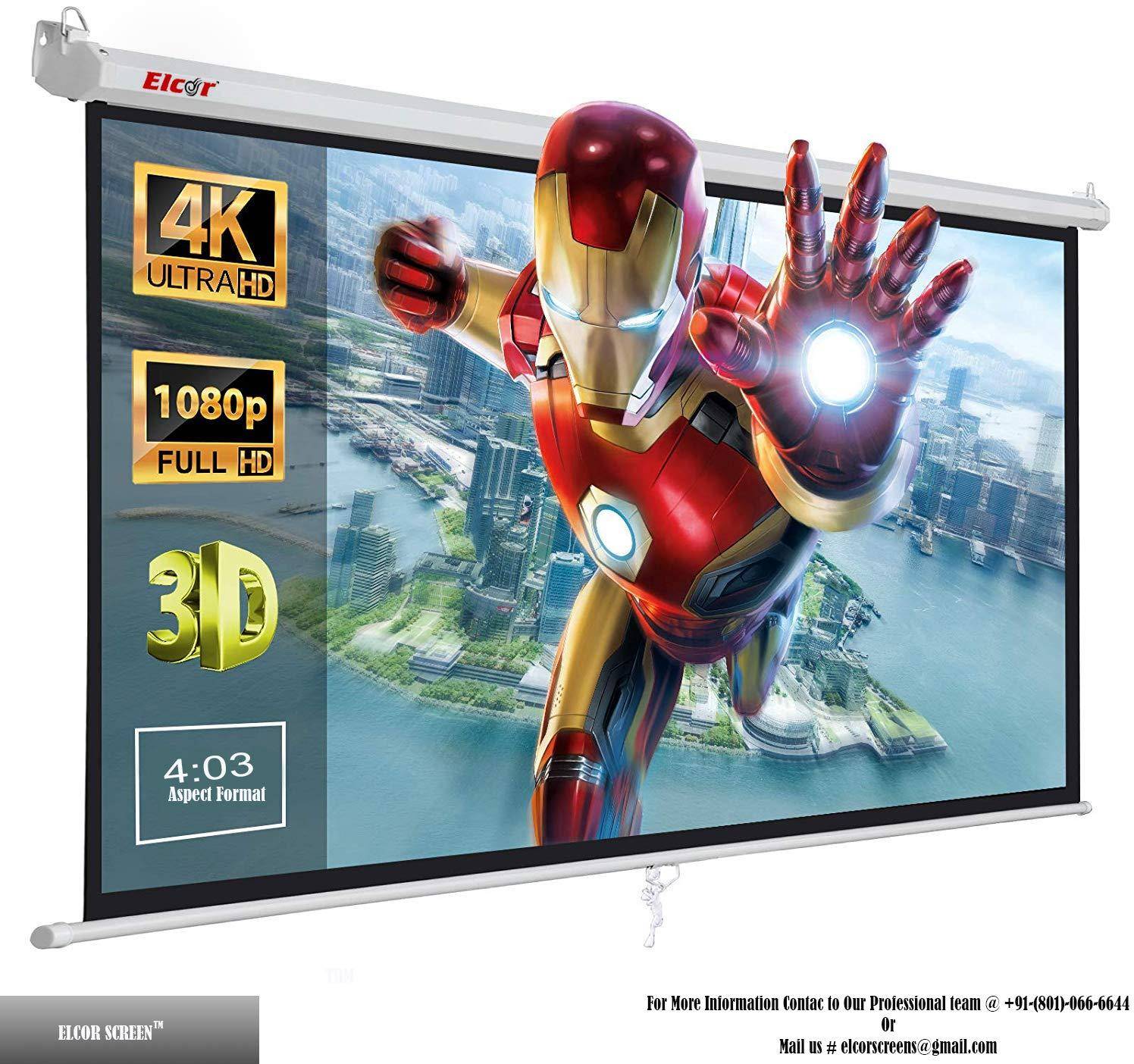 Elcor 4ft X 6ft 84 Inch Diagonal 4:3 Aspect Ratio Manual Pull Down Projector Screen zoom image