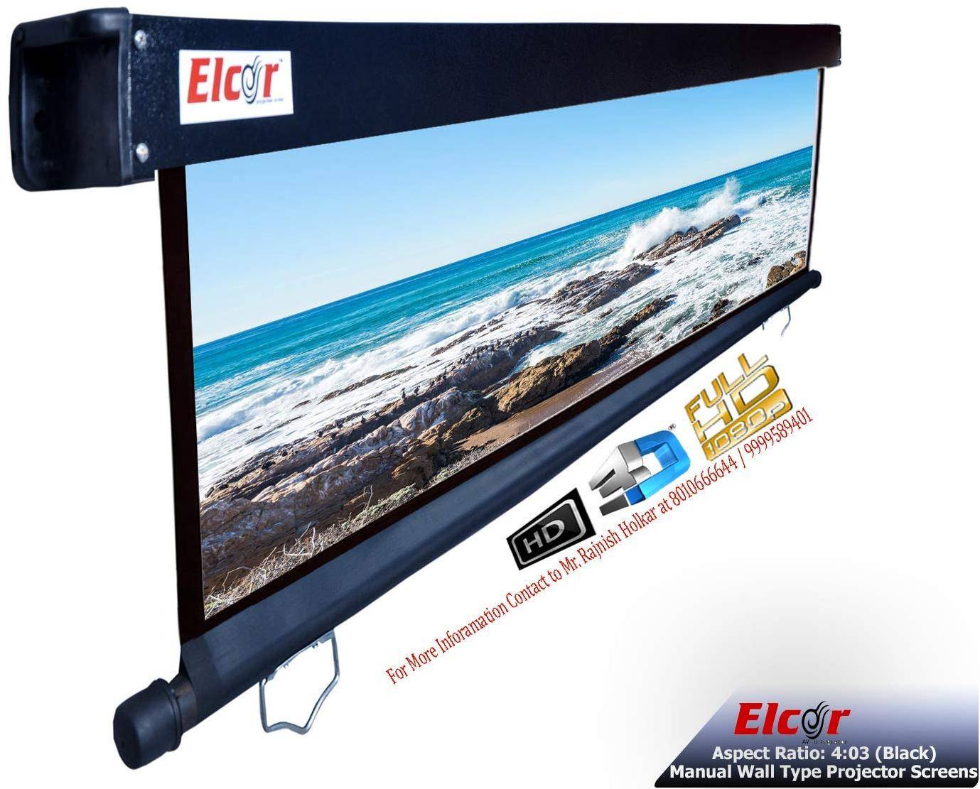 Elcor Manual Wall Projector Screen With No-autolock, Black Series zoom image