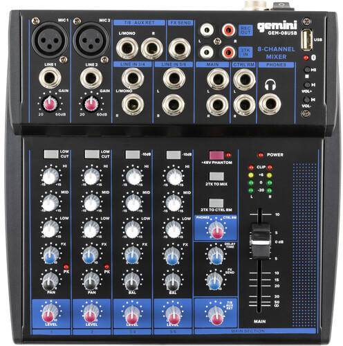 Gemini GEM-8USB Compact 8-Channel Bluetooth Audio Mixer zoom image