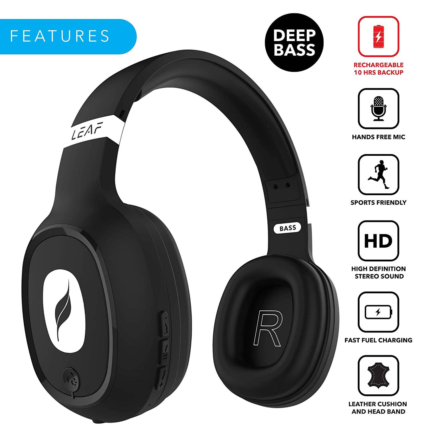 Buy Leaf Bass Over Ear Wireless Headphones With Mic online In