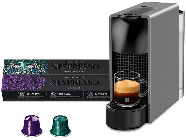 Nespresso Essenza Mini Coffee Machine (Grey) with 2 Coffee Sleeves zoom image