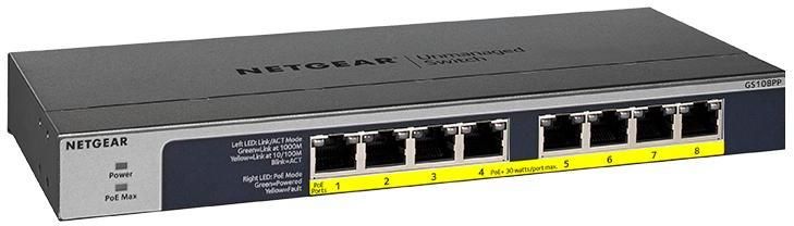NETGEAR GS108PP 8-Port Gigabit Ethernet Unmanaged PoE Switch - with 8 x PoE+ @ 123W Upgradeable zoom image