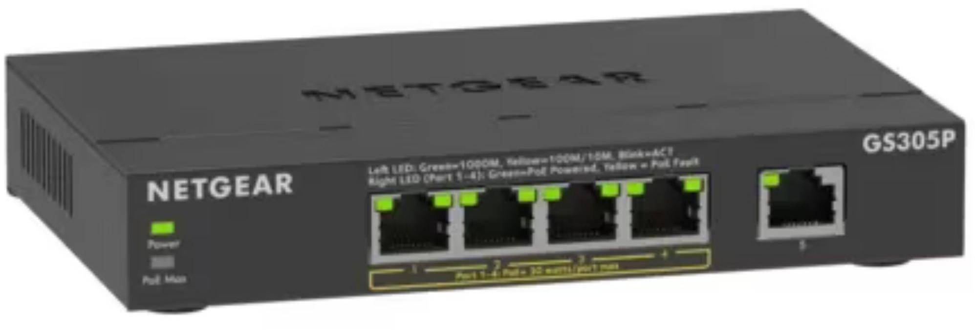NETGEAR GS305Pv2 5-Port Gigabit Ethernet Unmanaged PoE Switch - with 4x PoE @63W zoom image