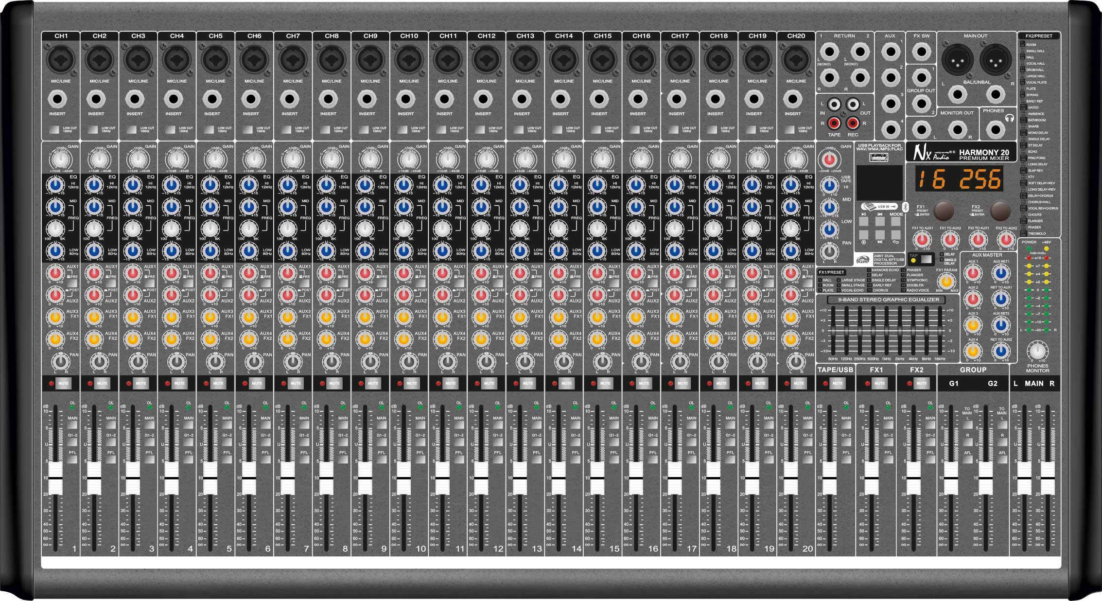 NX Audio Harmony 20 - Professional 20-Channel Analogue Mixer zoom image