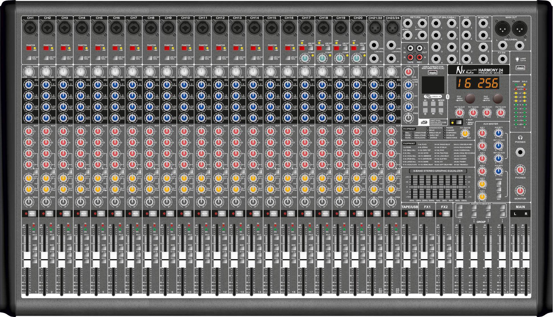 NX Audio HARMONY24.4 - 24-Channel, 4-Bus Professional Analogue Mixer zoom image