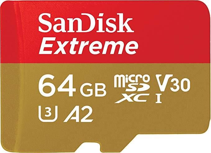 Sandisk Extreme Microsdxc, u3, C10, V30, uhs 1, 160mb/s R, 60mb/s W, A2 Card, For 4k Video Rec On Smartphones,  Action Cams & Drones, Sdsqxa2 64gb zoom image