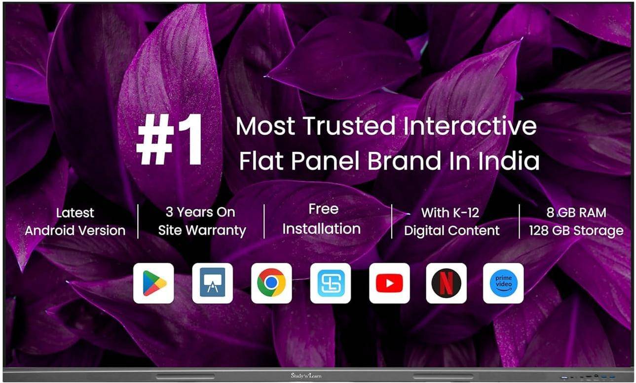 StudynLearn 55 Inch AI 8GB 128 GB Interactive Flat Panel Android 14.0, 4K UHD Multitouch Screen Display zoom image